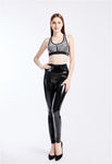 High-Waist Elastic PU Leather Leggings with Push-Up Effect - Black - Alt Style Clothing