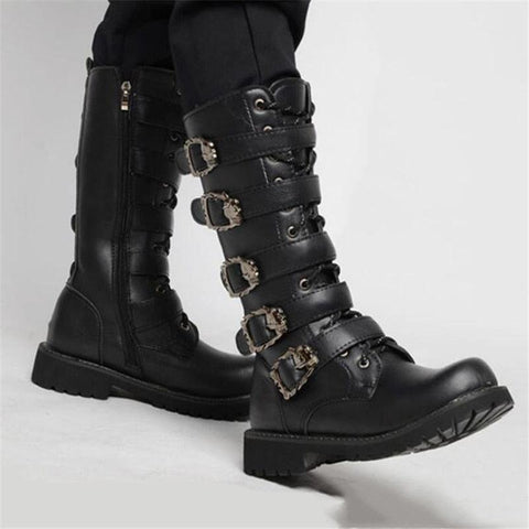 Leather Motorcycle Mid-calf Boots