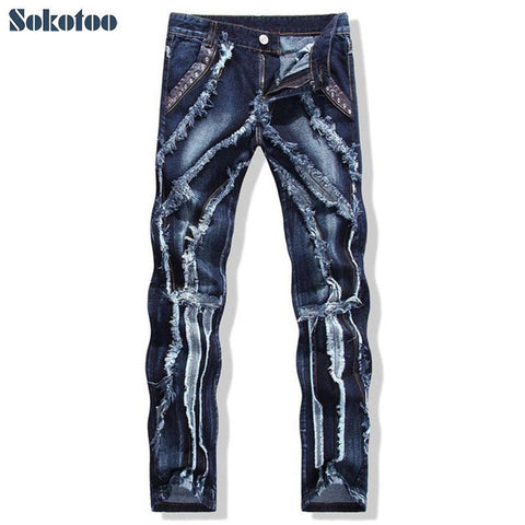 Slim Straight Patchwork Spliced Ripped Jeans - Alt Style Clothing