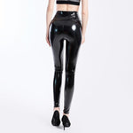 High-Waist Elastic PU Leather Leggings with Push-Up Effect - Black - Alt Style Clothing