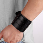 Accessorize with Attitude: Adjustable Genuine Leather Cuff Bracelet Punk Rock Jewelry - Alt Style Clothing