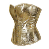 Gold Faux Leather Overbust Corset - Sexy Bustier Top Shapewear for Nightclubs - Alt Style Clothing