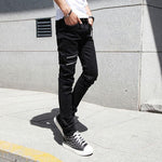 Punk Style Slim Fit Denim Pants with High Elastic Stretch and Zippers - Chain Detailing - Alt Style Clothing
