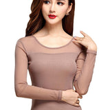 Elastic Mesh Top - Turtleneck Design with Long Sleeves for Casual Wear - Alt Style Clothing