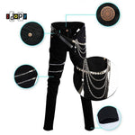 Punk Style Slim Fit Denim Pants with High Elastic Stretch and Zippers - Chain Detailing - Alt Style Clothing