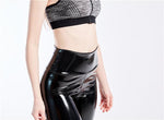 High-Waist Elastic PU Leather Leggings with Push-Up Effect - Black - Alt Style Clothing