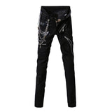 Idopy Multi-Zipper Jeans with Chain Patchwork - Punk Gothic Stage Party Style