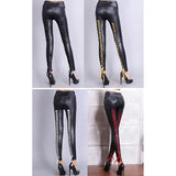 Punk Rock Sexy Bandage Leather Leggings with High-Waist Lace-Up Bodycon Pencil Design
