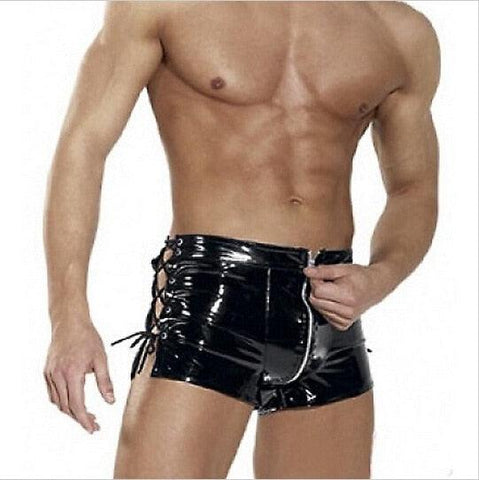Zipper open shiny leather shorts - Alt Style Clothing