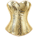 Gold Faux Leather Overbust Corset - Sexy Bustier Top Shapewear for Nightclubs