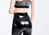 High-Waist Elastic PU Leather Leggings with Push-Up Effect - Black - Alt Style Clothing