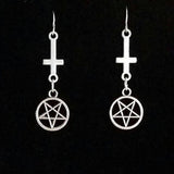 Cute Punk Inverted Cross Pentagram Satanic Gothic Drop Earring - Alt Style Clothing