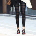 Perspective Mesh Leather Cross Bundled Leggings for Women - Alt Style Clothing