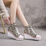High Top Wedge Canvas Shoes with Denim Ankle and Buckle Strap - 8cm Heels!