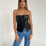 Sexy Gothic Corset Top - Off-Shoulder Design with Button-Up Front and Strapless Style