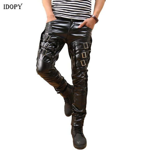 Gothic Punk Party Costume Faux Leather Pants - Featuring PU Buckles for a Unique and Edgy Look - Alt Style Clothing