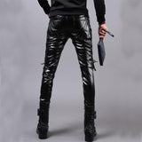 Men's Punk Style Skinny Lace Up Party Stage Performance Night Club Steampunk Faux PU Leather Pants - Alt Style Clothing