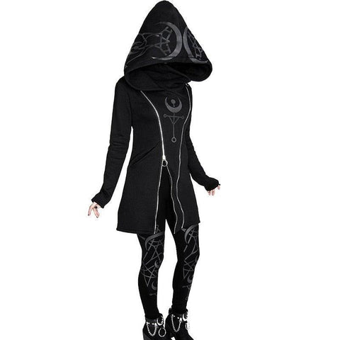 Gothic Double Zipper Casual Hoodie