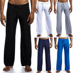 Men's Casual Pants Solid Color Ice Silk Drawstring Elastic Waist Loose-Fit