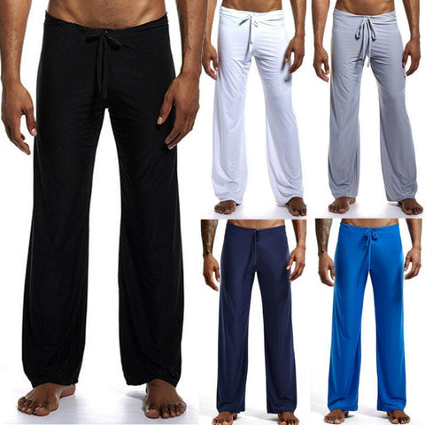 Men's Casual Pants Solid Color Ice Silk Drawstring Elastic Waist Loose-Fit - Alt Style Clothing