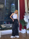 Gothic Black Cargo Pants for Women with Chain - Wide-Leg and Loose Fit - Alt Style Clothing
