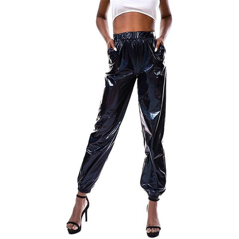 High-Waisted PU Leather Bloomers - Casual and Loose Fit with Convenient Pockets - Alt Style Clothing