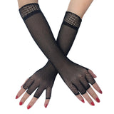Long Lace Gloves Sexy Fishnet Mesh Fingerless Glove - Alt Style Clothing