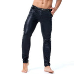 Men Leather Rivet Pants Slim Fit Elastic Style - Alt Style Clothing