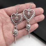 Gothic Heart Cross Bird Skull  Jewellery Dark Design Art Goth Aesthetic Dangle Earrings