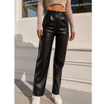 Vintage Loose Fit Faux Leather Pants for Women - Elastic Waist Design for Comfort