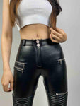 Warm Leather Moto Pencil Pants - Perfect for Biker Style Fashion - Alt Style Clothing