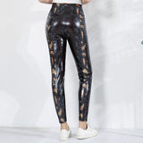 Sexy High-Waist Leather Leggings with Snake Print - Casual and Slim Fit Design for Buttocks - Alt Style Clothing