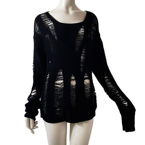 Split Hole Knit Sweater Gothic Lady Hollow Out Cool Pullover
