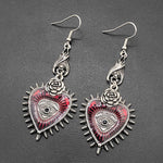 Occult Dark Drop Jewelry Blood Rose Heart Oil Bat Gothic Earrings - Alt Style Clothing