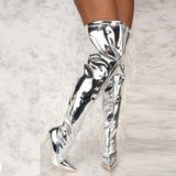 Bigsweety Women's Over-the-Knee Mirror Platform Pointy Toe Boots with High Thin Heels - Alt Style Clothing