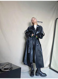 Long Oversized Reflective Shiny Waterproof Patent Leather Trench Coat - Alt Style Clothing