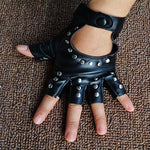 Black PU Leather Fingerless Punk Gloves - Alt Style Clothing
