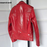 Men's Crocodile Pattern Faux Leather Biker Jacket with Long Sleeves and Zipper - Alt Style Clothing