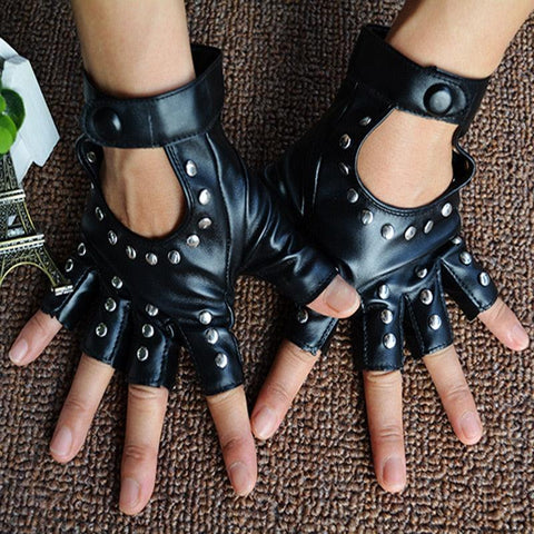 Black PU Leather Fingerless Punk Gloves