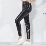 Sexy High-Waist Leather Leggings with Snake Print - Casual and Slim Fit Design for Buttocks - Alt Style Clothing