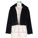 Fluffy Open Stitch Faux Fur Cropped Jacket with Long Sleeves - Alt Style Clothing