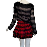 Unleash Your Dark Gothic Side with Our Ruffled Elastic Waist Striped Plaid Mini Skirt - Alt Style Clothing