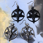 Unleash Your Dark Side with Baphomet Five-Pointed Star Pan God Skull Goat Head Pendant Earrings - Alt Style Clothing