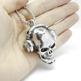 Silver Music Headphones Skull Pendant Necklace - The Ultimate Gothic Accessory for Music Lovers - Alt Style Clothing