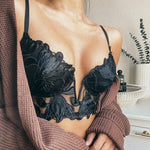 Feel Elegant and Sexy with CINOON French Lace Embroidery Lingerie Set, including Push-Up Bra and Panty - Alt Style Clothing