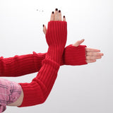 Fine Long Knitted Fingerless Gloves Over Elbow Arm Soft Goth