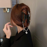 Gothic Black PU Leather Cross Chain Pendant Hair Claw Clip