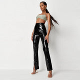 Shiny High-Waisted PVC Leather Straight-Leg Pants - Alt Style Clothing
