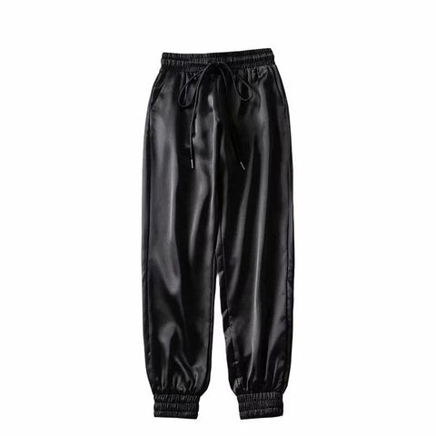 High Waist Satin Jogger Pants - Alt Style Clothing