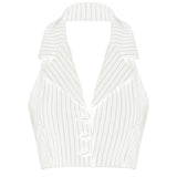 Elegant Stripe Waistcoat Vest Halter Neck V-Neck Style - Alt Style Clothing